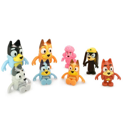 8-Piece Cartoon Dog Family Action Figure Set – Movable PVC Collectible Figures for Kids' Play & Party Decorations