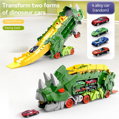 Dinosaur Swallowing Car Toy – Triceratops Slide Track with 4 Alloy Cars for Kids Ages 4–6
