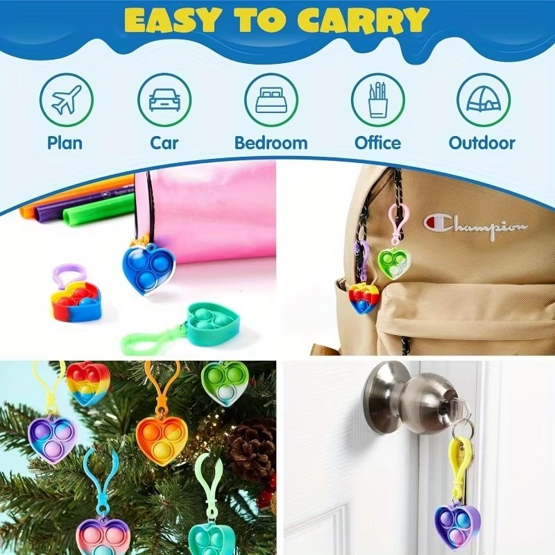 JOYFY Heart Pop Fidget Keychain Set – 30 Pack Sensory Pop Keyrings for Kids, Party Favors & Classroom Rewards