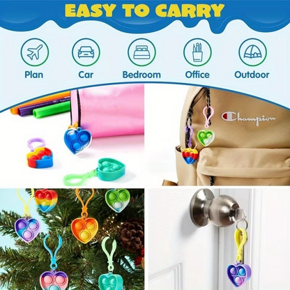 JOYFY Heart Pop Fidget Keychain Set – 30 Pack Sensory Pop Keyrings for Kids, Party Favors & Classroom Rewards