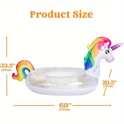 Sloosh Unicorn Pool Float Kids Inflatable Rainbow Unicorn Floaty with Glitters Fun Pool Floats Ride On Unicorn for Kids