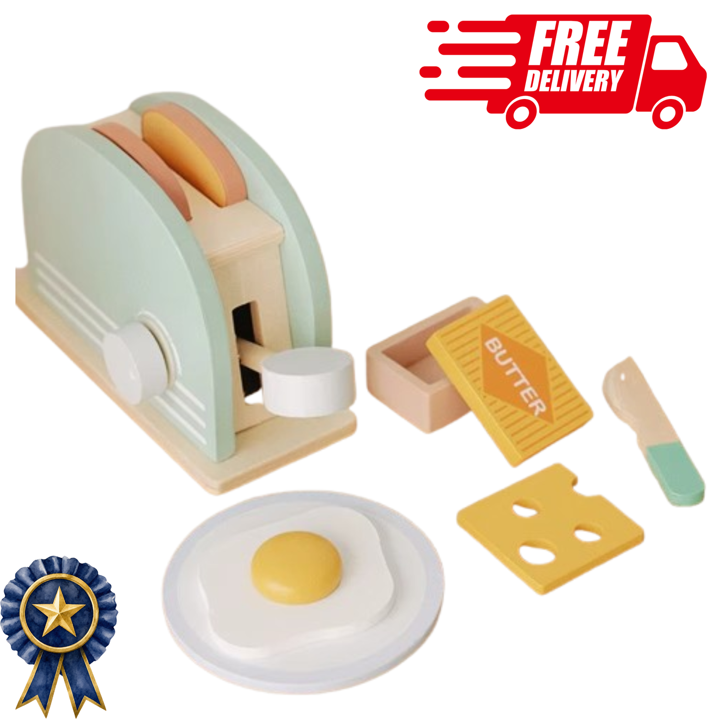 Wooden Toaster Toy Set for Kids – Pretend Play Breakfast Kitchen Playset with Bread & Accessories | Montessori Educational Gift