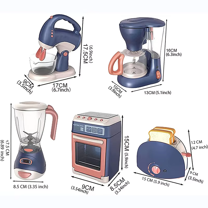 Kids Wooden Kitchen Appliance Toy Set – Pretend Play Coffee Maker, Blender, Mixer & Toaster | Educational Role Play Gift