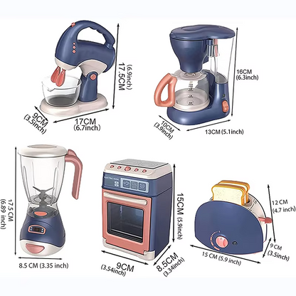 Kids Wooden Kitchen Appliance Toy Set – Pretend Play Coffee Maker, Blender, Mixer & Toaster | Educational Role Play Gift