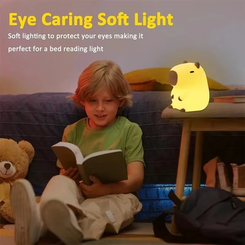 Cute Capybara Silicone Night Light | Soft LED Bedside Lamp for Kids' Bedrooms, Nursery & Home Décor