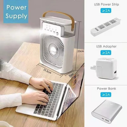 3-in-1 Portable Mini Air Cooler | USB Cooling Fan, Humidifier & LED Night Light for Home & Office