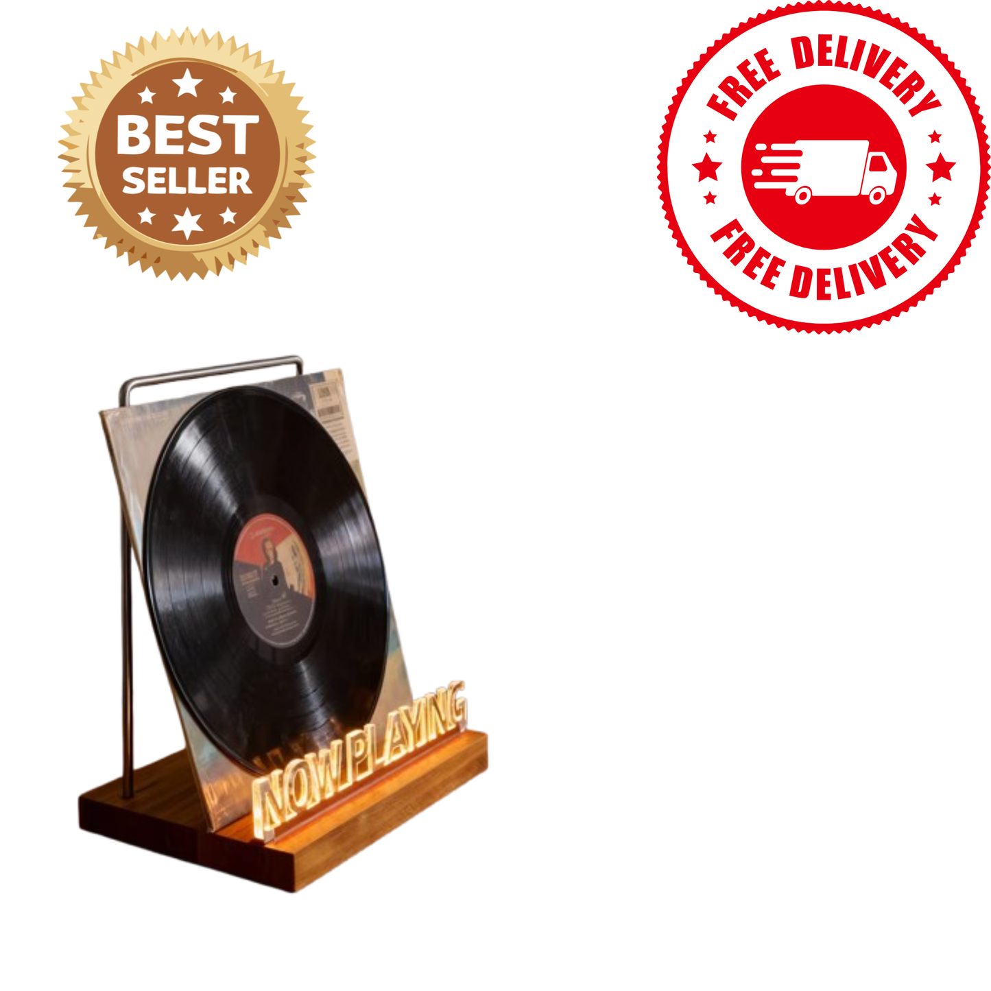 LED Vinyl Record Display Stand | Light-Up Acrylic Album Holder with Warm White Light | Modern Music Room Décor