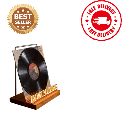 LED Vinyl Record Display Stand | Light-Up Acrylic Album Holder with Warm White Light | Modern Music Room Décor