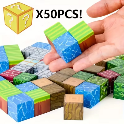 Magnetic Building Blocks Set – 50, 100 or 200 PCS Pixel-Style Magnetic Cubes | STEM Construction Toy for Kids
