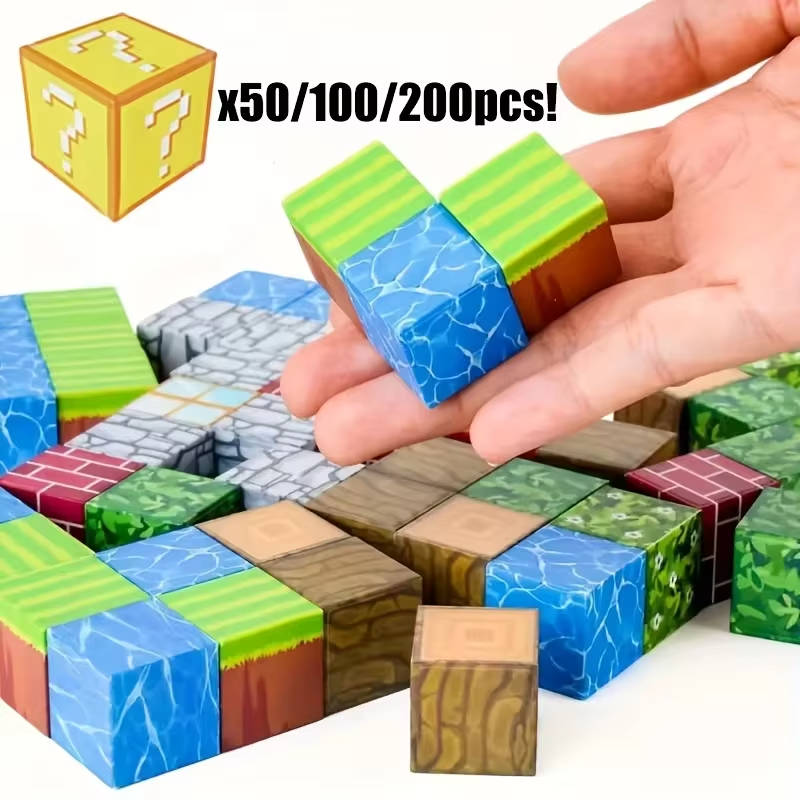 Magnetic Building Blocks Set – 50, 100 or 200 PCS Pixel-Style Magnetic Cubes | STEM Construction Toy for Kids