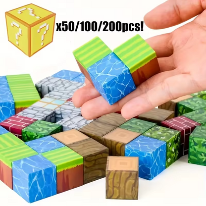 Magnetic Building Blocks Set – 50, 100 or 200 PCS Pixel-Style Magnetic Cubes | STEM Construction Toy for Kids