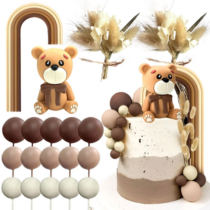 Boho Teddy Bear Cake Decoration Set – Cute Bohemian Cake Topper for Birthdays, Baby Showers, Weddings & Baptisms