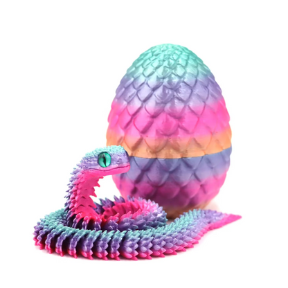 3D Printed Articulated Snake Egg Toy – Flexible Moveable Fidget Figure with Rotating Joints | Desk Decor & Stress Relief Gift