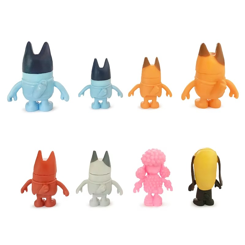 8-Piece Cartoon Dog Family Action Figure Set – Movable PVC Collectible Figures for Kids' Play & Party Decorations