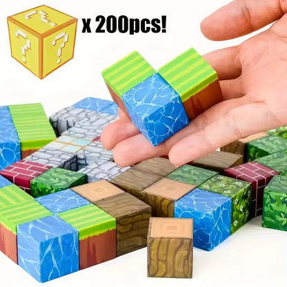 Magnetic Building Blocks Set – 50, 100 or 200 PCS Pixel-Style Magnetic Cubes | STEM Construction Toy for Kids