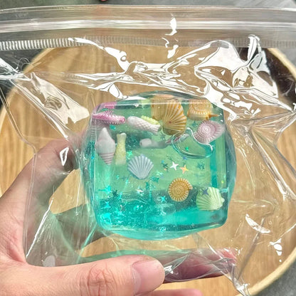 Mini Ocean Ice Cube Squishy Toy – Slow Rising Shell Stress Relief Fidget Toy with Soft Squeeze & Fun Sound for Kids & Adults