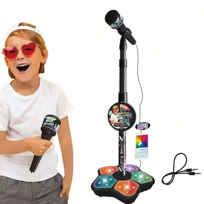 Kids Karaoke Microphone Stand Toy | Adjustable Children's Singing Microphone Stand | Portable Music Toy for Boys & Girls