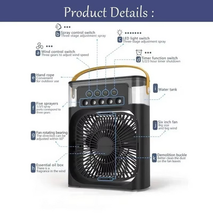3-in-1 Portable Mini Air Cooler | USB Cooling Fan, Humidifier & LED Night Light for Home & Office