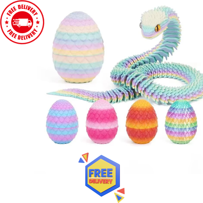 3D Printed Articulated Snake Egg Toy – Flexible Moveable Fidget Figure with Rotating Joints | Desk Decor & Stress Relief Gift
