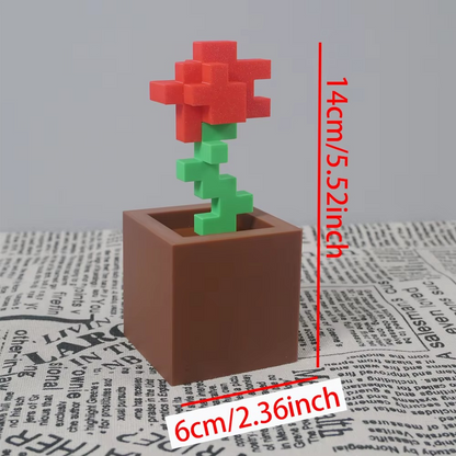 3D Printed Pixel Rose Flower Ornament | Retro Pixel Art Desk Decoration | Unique Home & Office Décor
