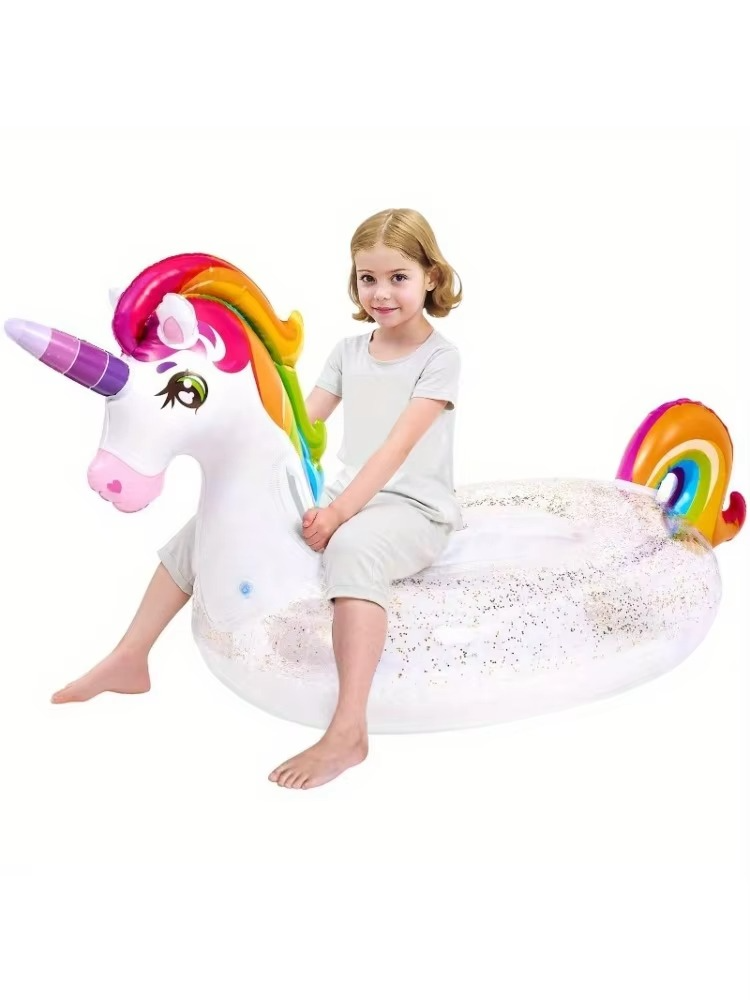 Sloosh Unicorn Pool Float Kids Inflatable Rainbow Unicorn Floaty with Glitters Fun Pool Floats Ride On Unicorn for Kids