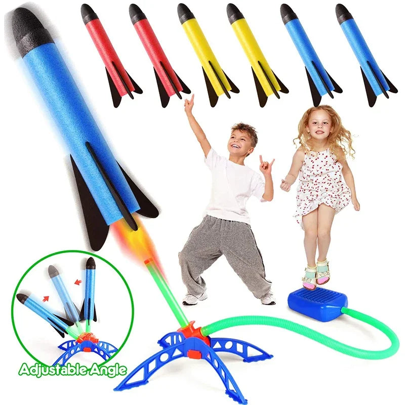 Kids Air Powered Rocket Launcher Toy – Outdoor Foam Stomp Rocket Foot Pump Game for Children