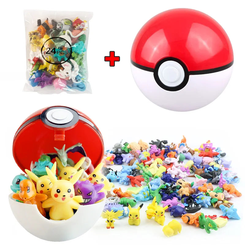 24PCS Pokémon Mini Figures Set – Pikachu Pokeball Tomy Anime Action Model Toys Collection Gift for Kids