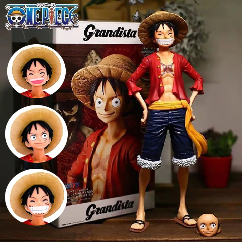 28CM One Piece Luffy Anime Figure – Face Changing Action Figurine with 3 Expressions Collectible Model Toy Gift for Fans