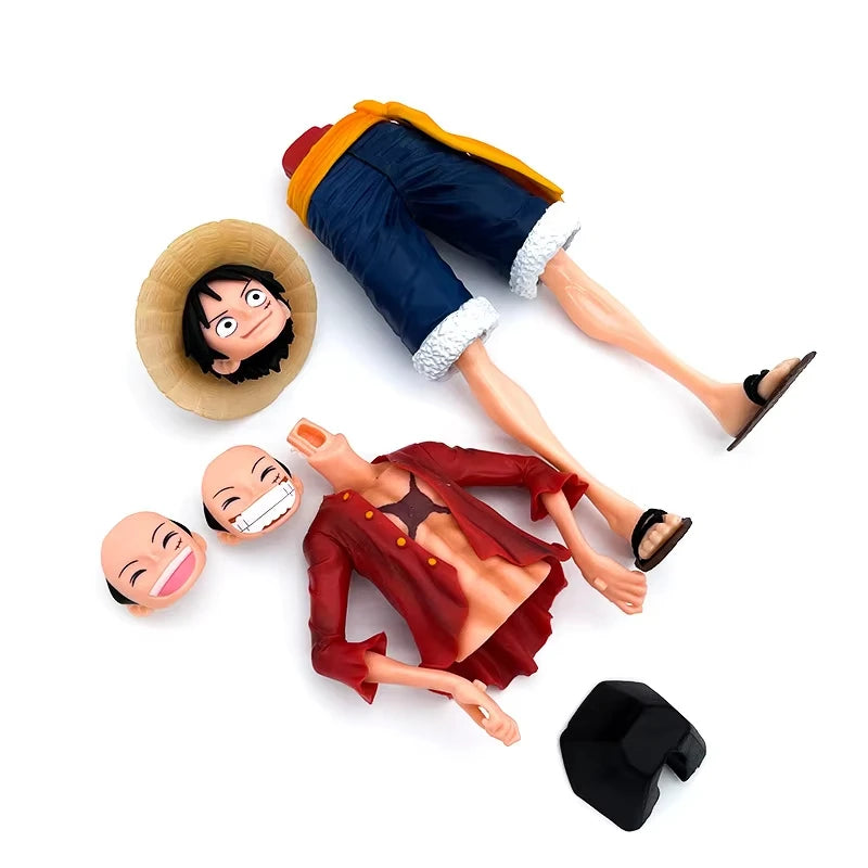 28CM One Piece Luffy Anime Figure – Face Changing Action Figurine with 3 Expressions Collectible Model Toy Gift for Fans