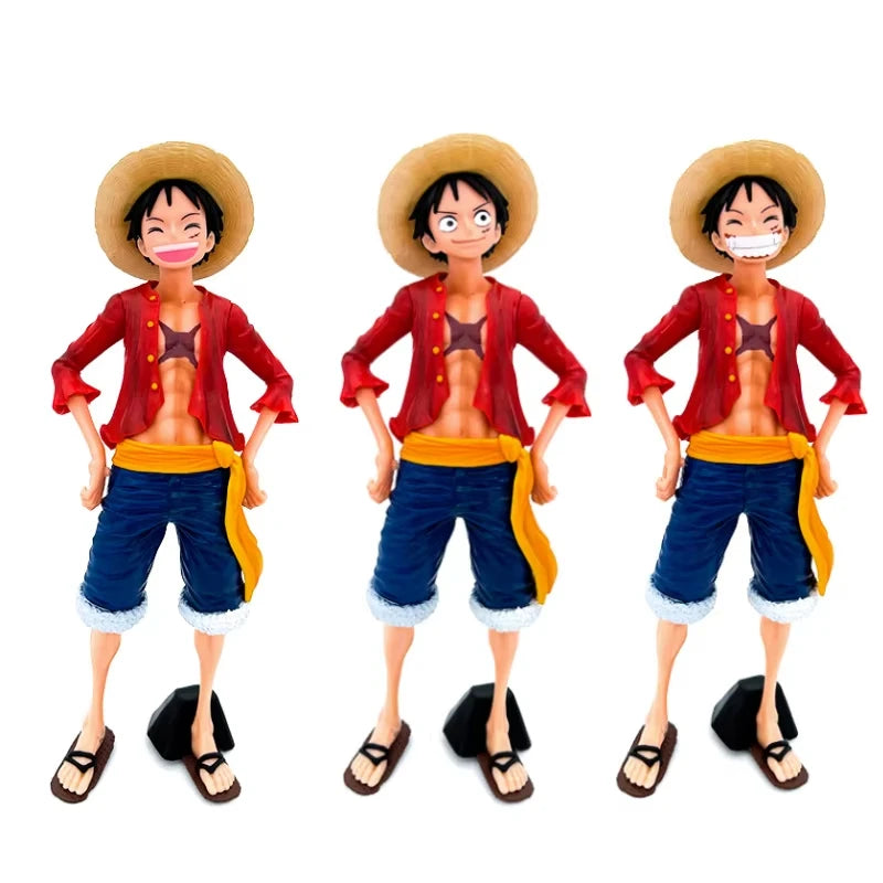 28CM One Piece Luffy Anime Figure – Face Changing Action Figurine with 3 Expressions Collectible Model Toy Gift for Fans