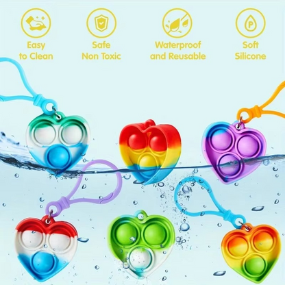 JOYFY Heart Pop Fidget Keychain Set – 30 Pack Sensory Pop Keyrings for Kids, Party Favors & Classroom Rewards