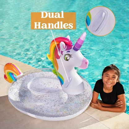 Sloosh Unicorn Pool Float Kids Inflatable Rainbow Unicorn Floaty with Glitters Fun Pool Floats Ride On Unicorn for Kids