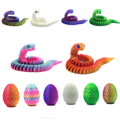 3D Printed Articulated Snake Egg Toy – Flexible Moveable Fidget Figure with Rotating Joints | Desk Decor & Stress Relief Gift