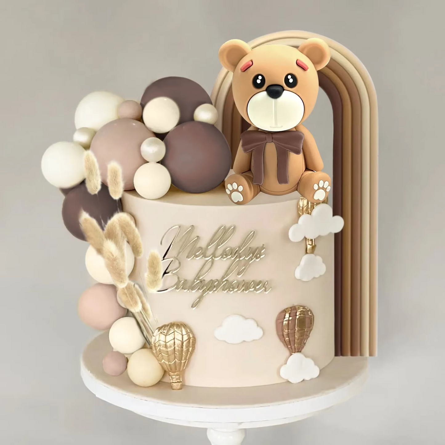 Boho Teddy Bear Cake Decoration Set – Cute Bohemian Cake Topper for Birthdays, Baby Showers, Weddings & Baptisms
