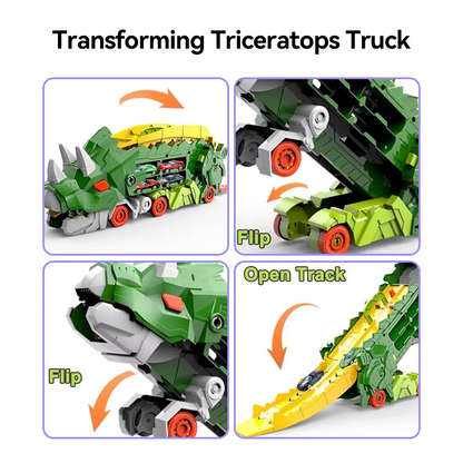 Dinosaur Swallowing Car Toy – Triceratops Slide Track with 4 Alloy Cars for Kids Ages 4–6