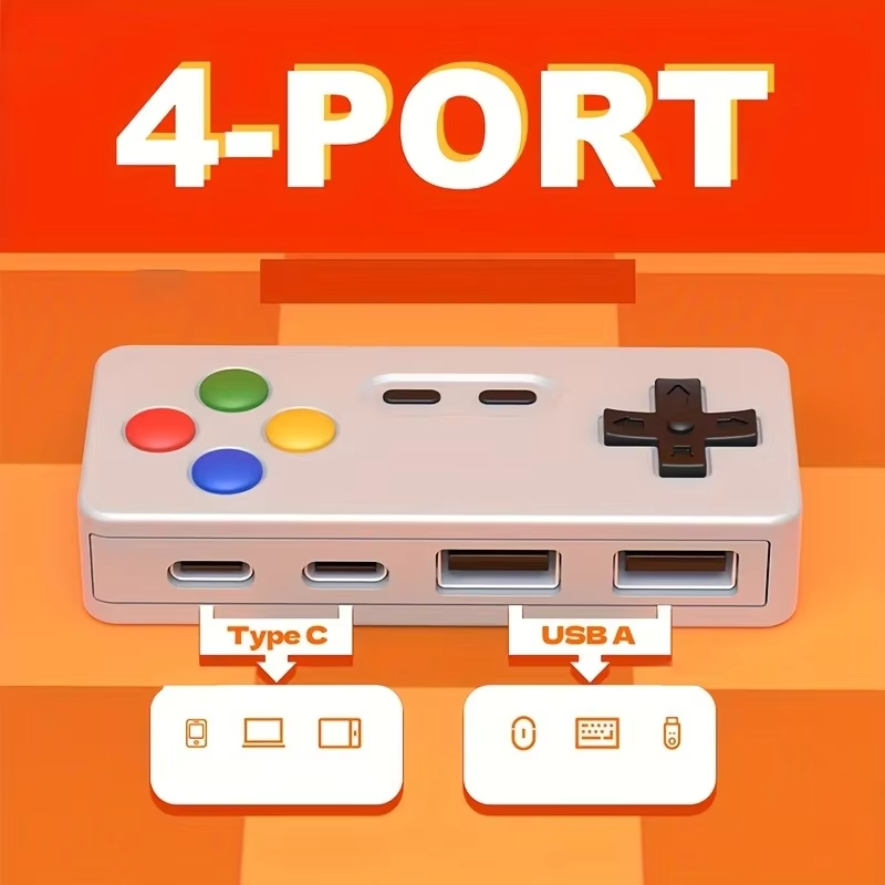 4-in-1 USB & USB-C Hub | Portable USB Expander with 2 USB-A & 2 USB-C Ports for Laptop, PC & Mac