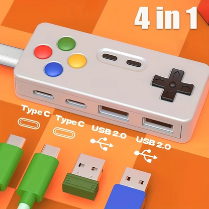 4-in-1 USB & USB-C Hub | Portable USB Expander with 2 USB-A & 2 USB-C Ports for Laptop, PC & Mac