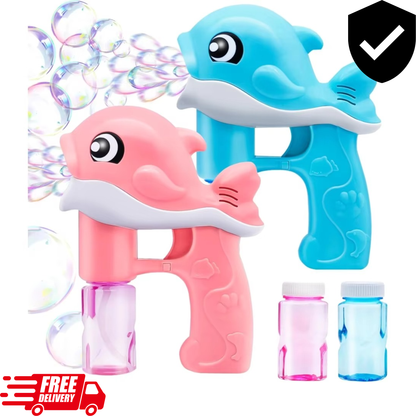 JOYFY Whale Bubble Gun Set – 2 Automatic Bubble Blowers with 4 Bubble Solution Bottles | Summer Outdoor Toy for Kids