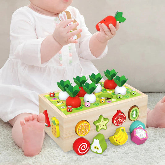 Wooden Montessori Carrot Harvest & Shape Sorting Toy | 5-in-1 Learning Toy
