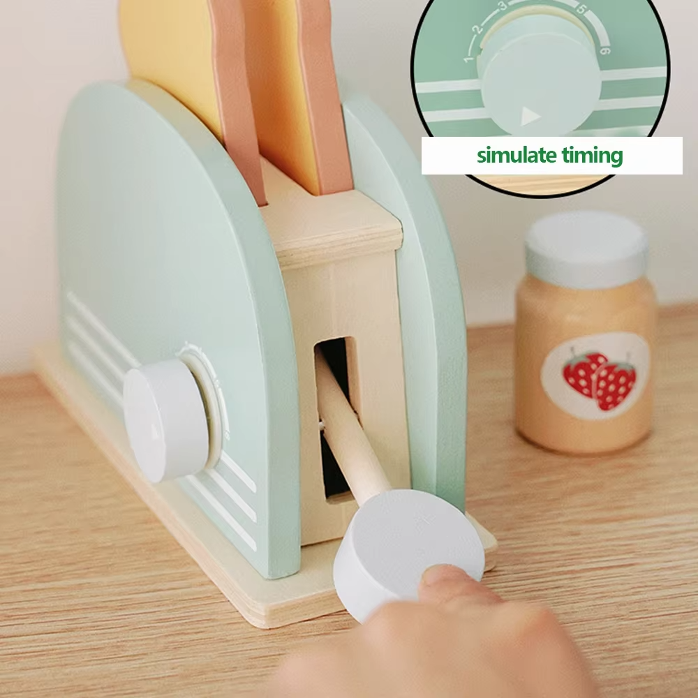 Wooden Toaster Toy Set for Kids – Pretend Play Breakfast Kitchen Playset with Bread & Accessories | Montessori Educational Gift