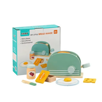 Wooden Toaster Toy Set for Kids – Pretend Play Breakfast Kitchen Playset with Bread & Accessories | Montessori Educational Gift