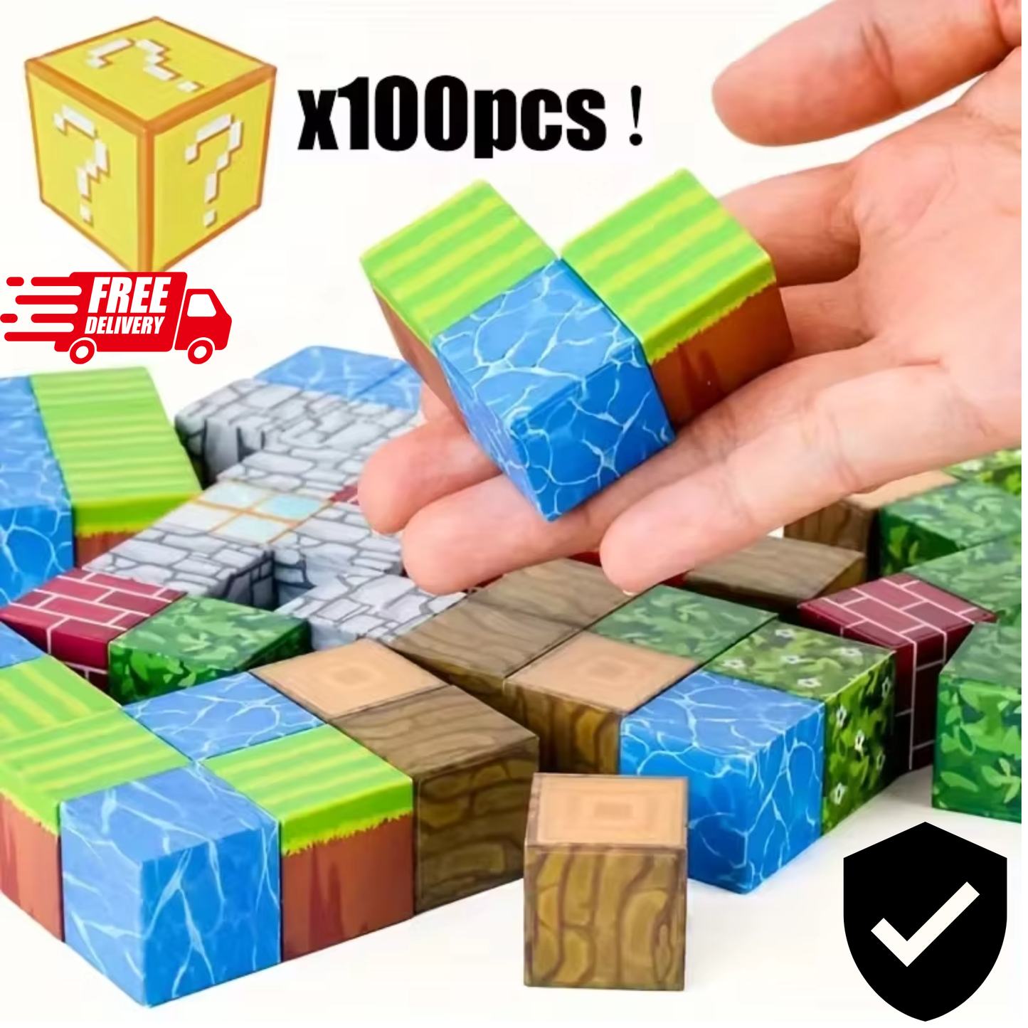 Magnetic Building Blocks Set – 50, 100 or 200 PCS Pixel-Style Magnetic Cubes | STEM Construction Toy for Kids