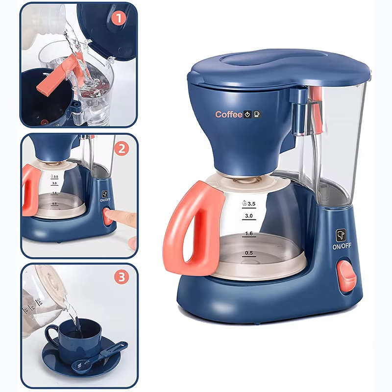 Kids Wooden Kitchen Appliance Toy Set – Pretend Play Coffee Maker, Blender, Mixer & Toaster | Educational Role Play Gift