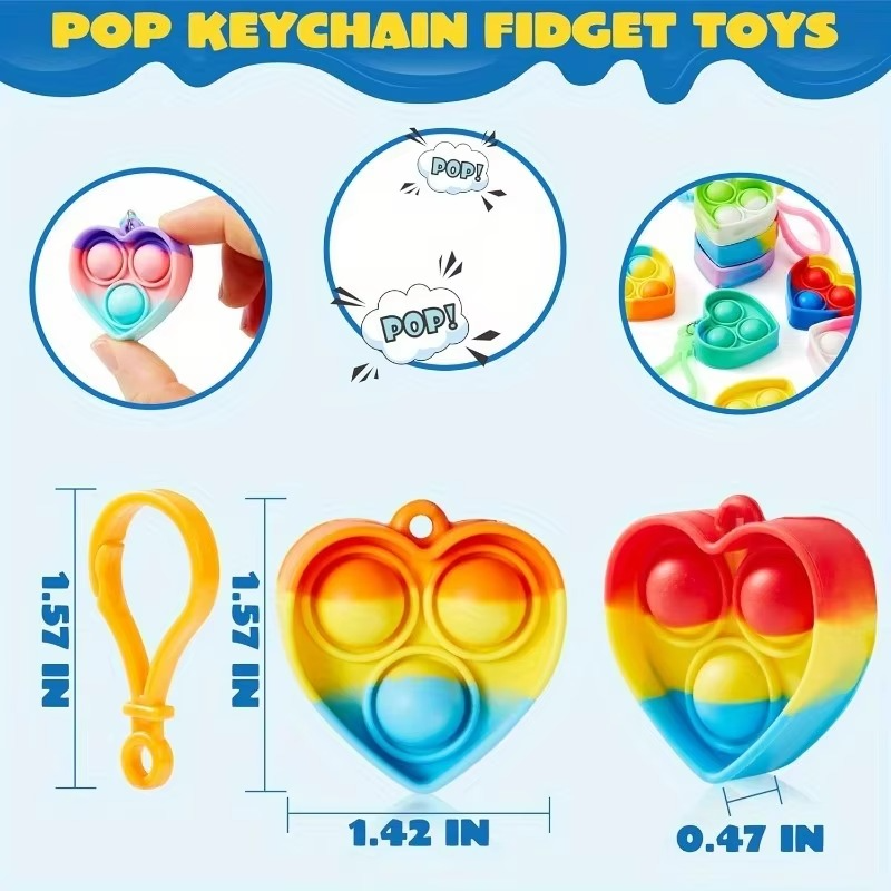 JOYFY Heart Pop Fidget Keychain Set – 30 Pack Sensory Pop Keyrings for Kids, Party Favors & Classroom Rewards