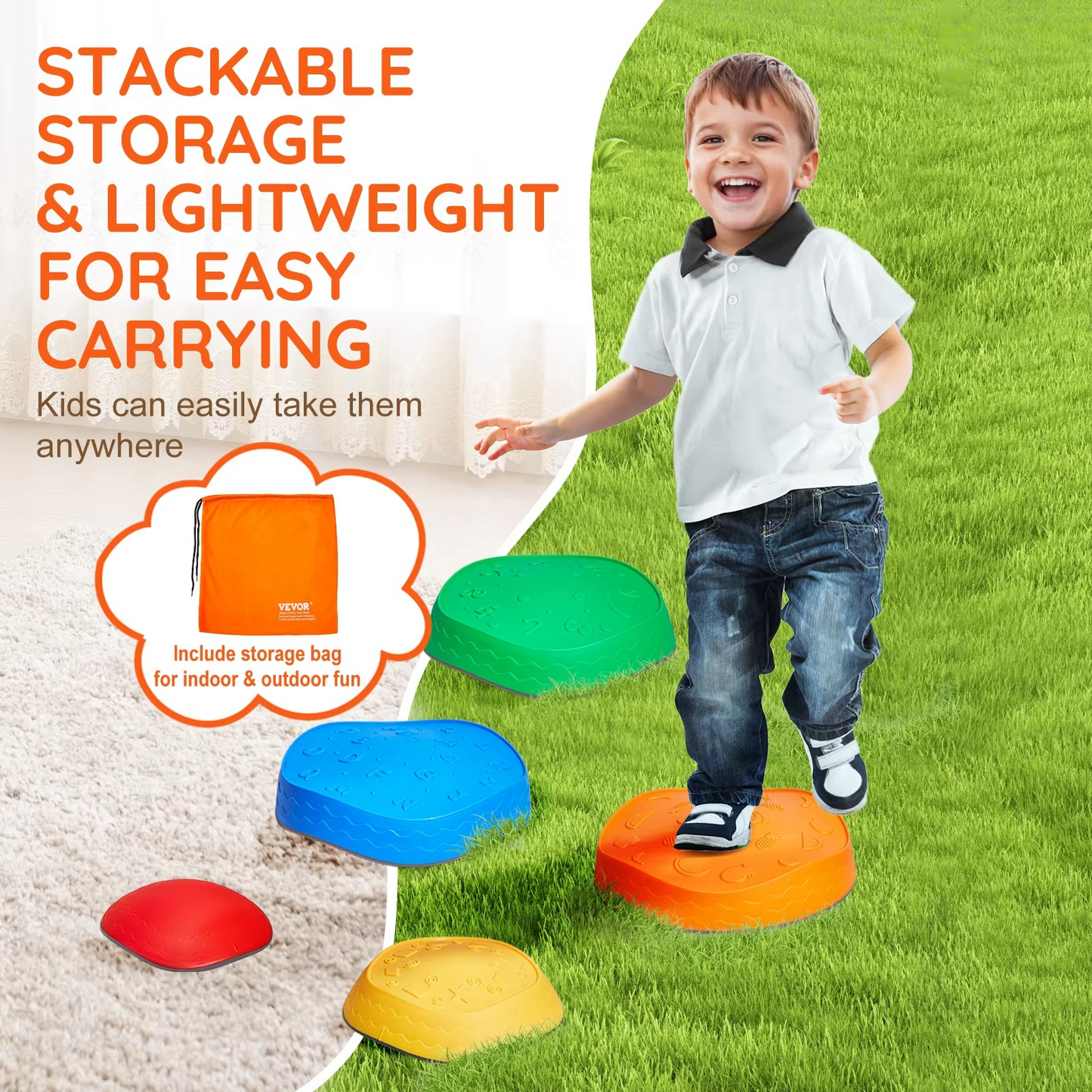 SucceBuy 5PCS Balance Stepping Stones for Kids | Montessori Sensory Balance Toy